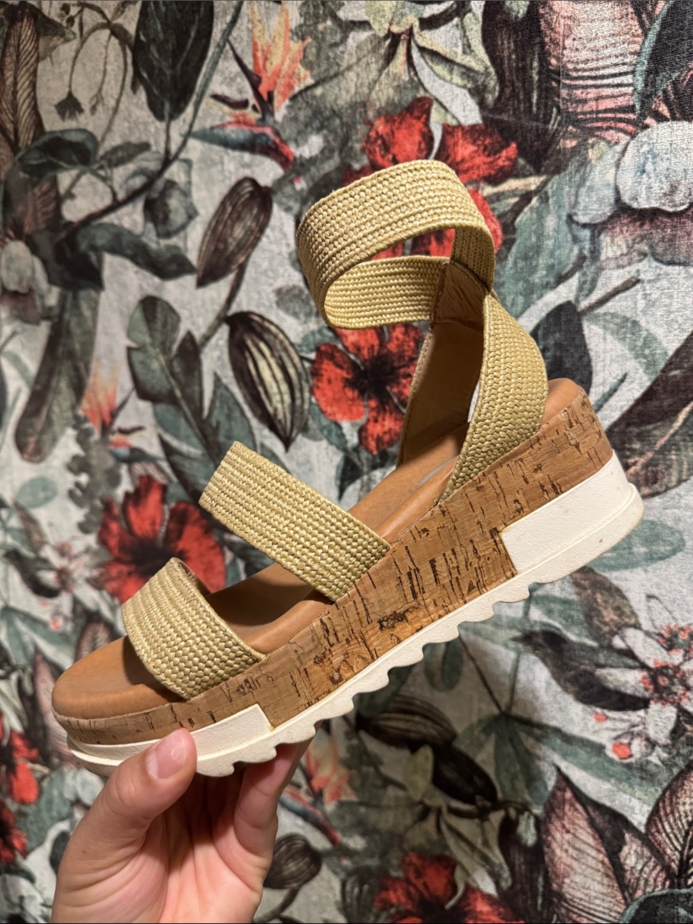 Steve Madden Beige Woven Cork Platform Wedge Sandal